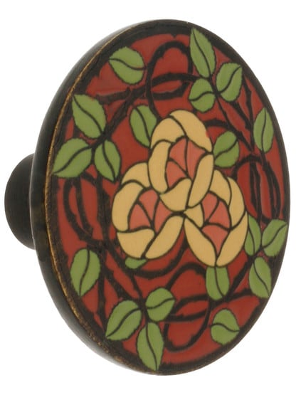 1 7/16 inch Diameter Delaney's Rose Knob in Dark Brass/Rose.